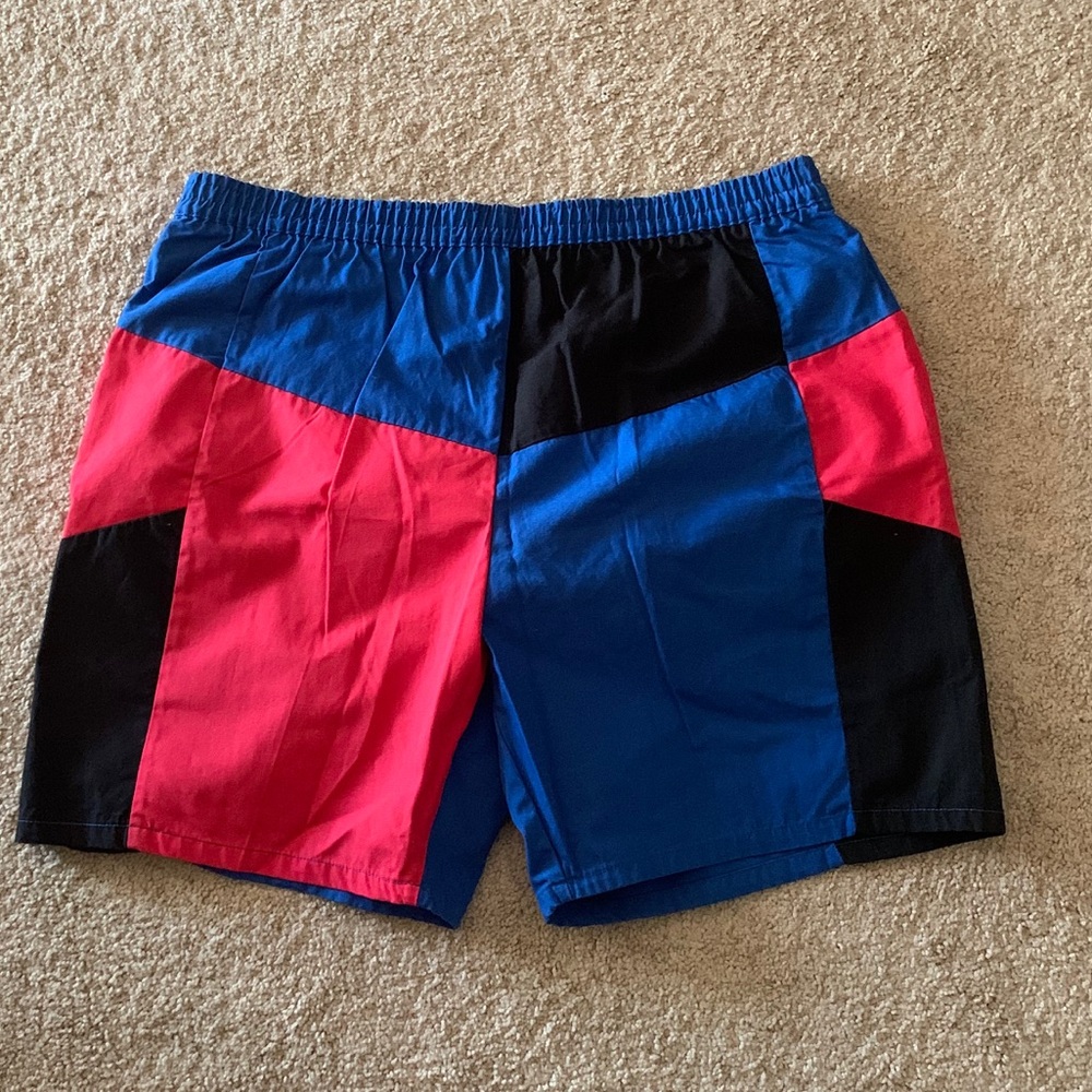 Vintage beach swim trunks color blocked
